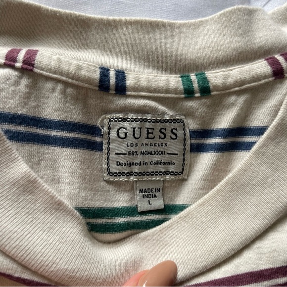 Men’s Vintage Guess Los Angeles Long Sleeve Striped Shirt Size L - Picture 2 of 8